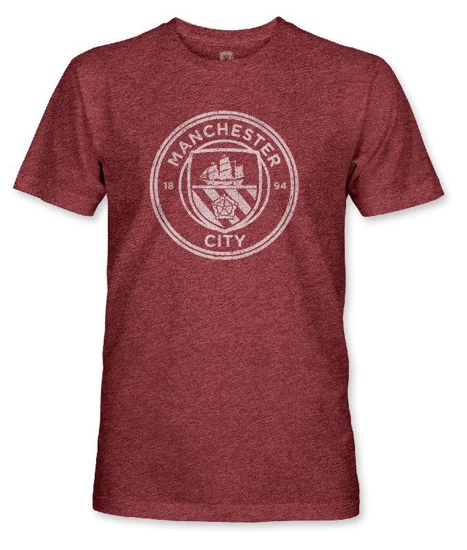 Manchester City FC Mono Badge Vintage Triblend T-shirt - Claret