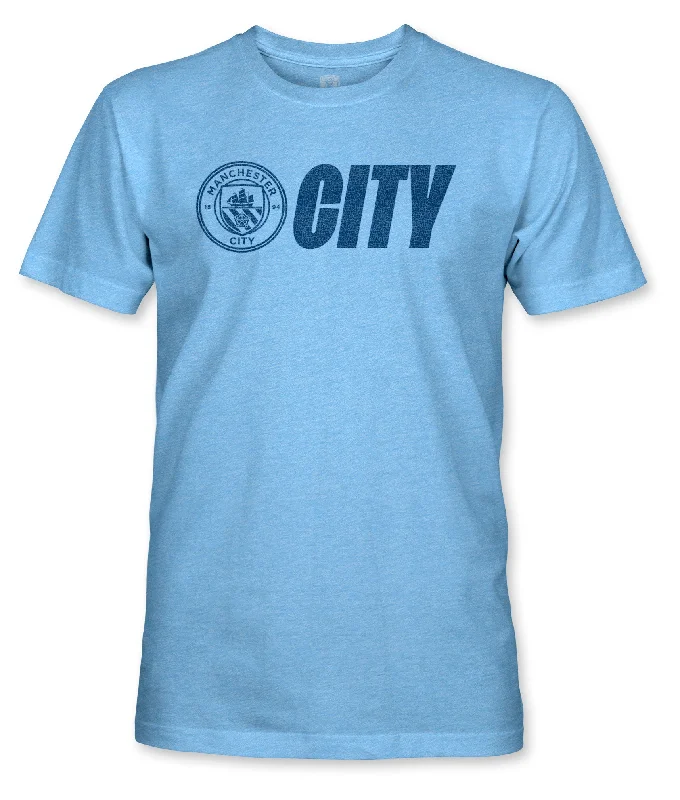 Manchester City FC Mono Badge Lockup Vintage Triblend T-shirt - Sky Blue