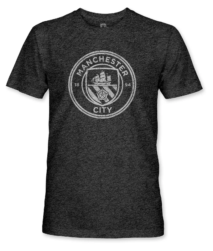 Manchester City FC Mono Badge Vintage Triblend T-Shirt - Black