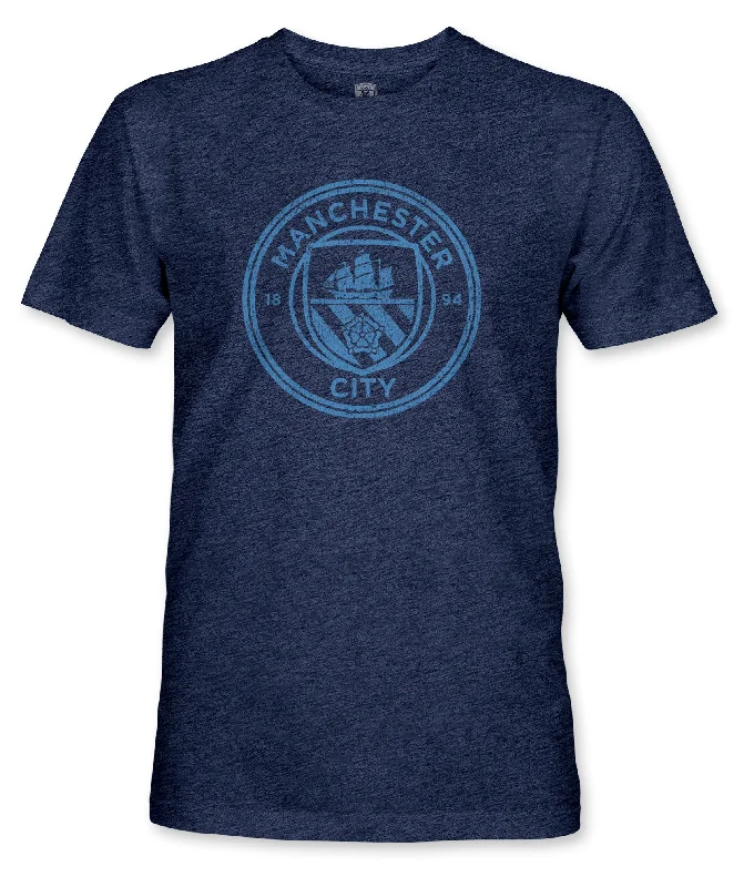 Manchester City FC Mono Badge Vintage Triblend T-Shirt - Navy