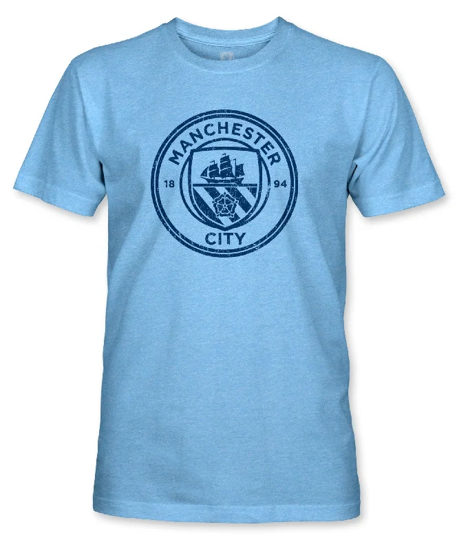 Manchester City FC Mono Badge Vintage Triblend T-Shirt - Sky Blue