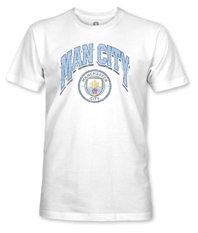 Manchester City FC Retro Wordmark Cotton T-shirt - White