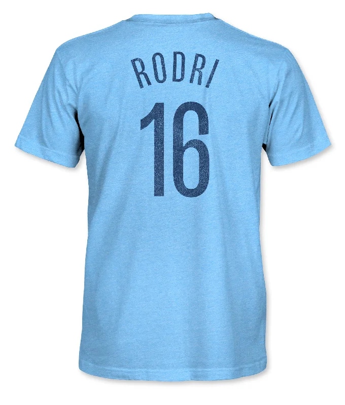 Manchester City FC Rodri Vintage Triblend T-Shirt - Sky Blue