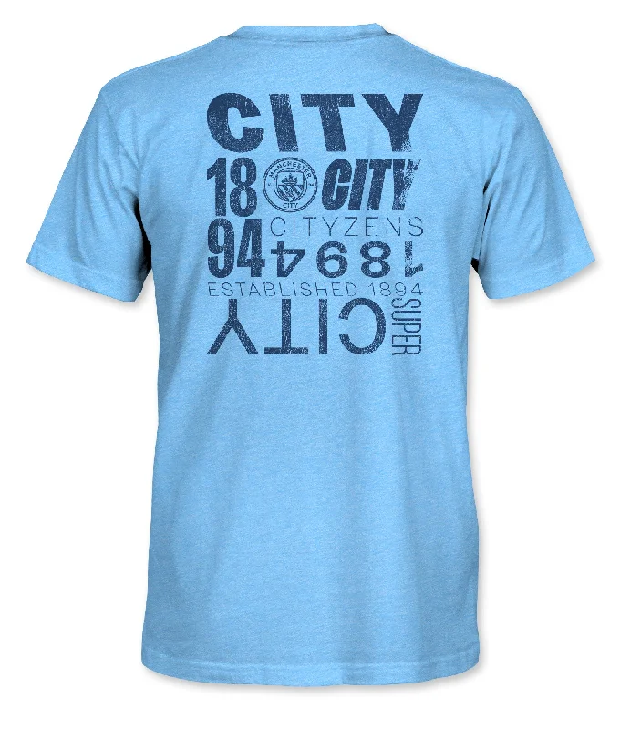 Manchester City FC Text Collage Vintage Triblend T-Shirt - Sky Blue