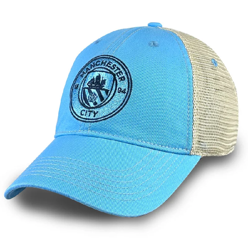 Manchester City Mono Badge Vintage Trucker Hat - Sky Blue