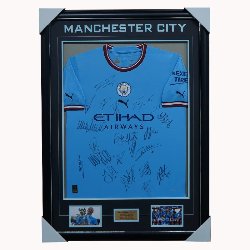 Manchester City Signed 2022/23 Team Jersey Framed Haaland EPL Champions - 5479