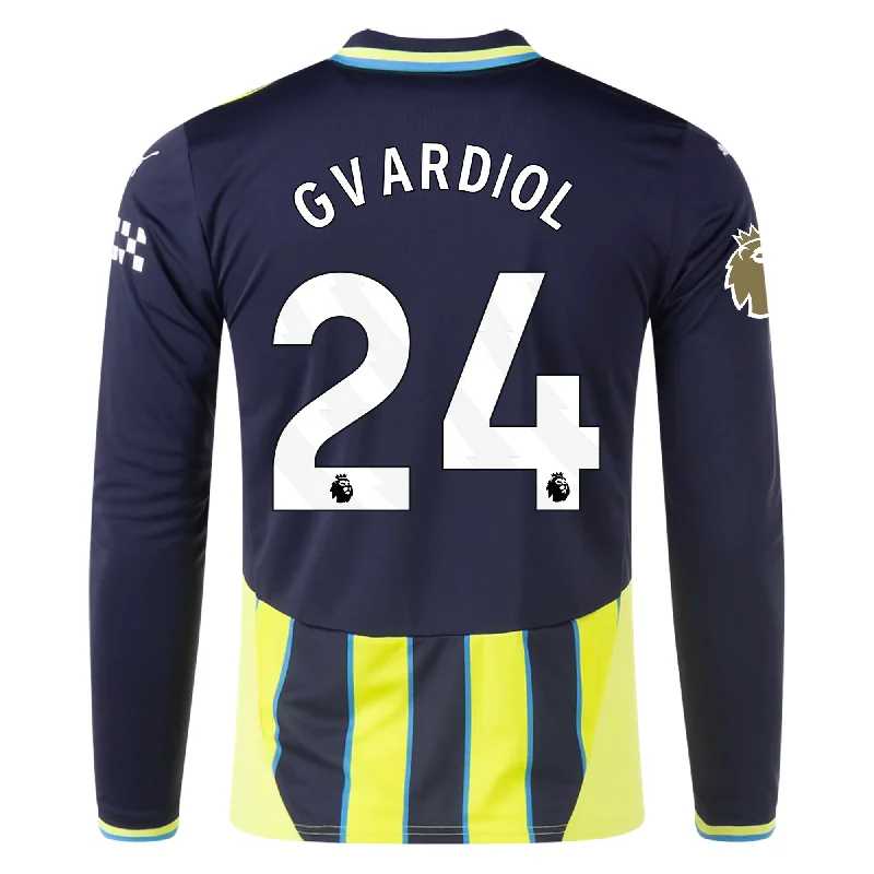 Puma Manchester City Josko Gvardiol Long Sleeve Away Jersey w/ EPL + Club World Cup Patch 24/25 (New Navy/Yellow Glow)