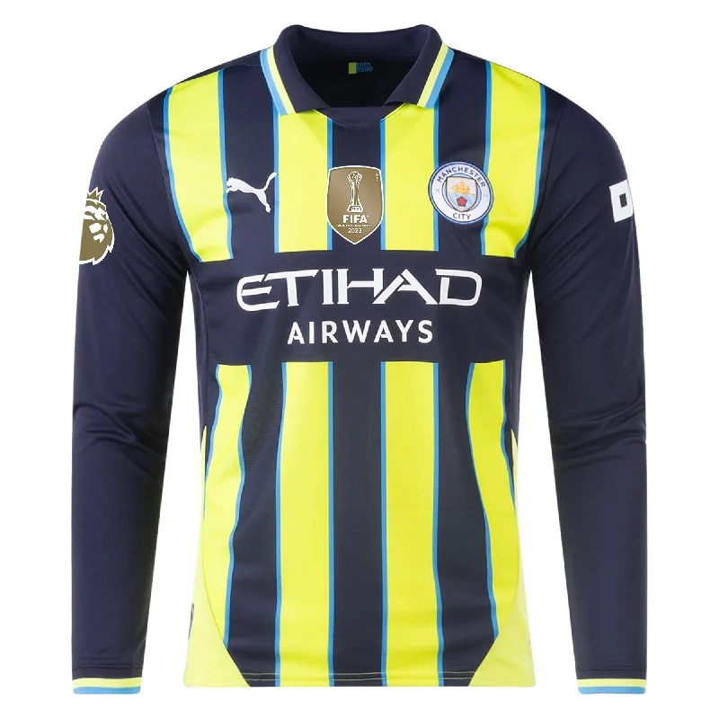 Puma Manchester City Long Sleeve Away Jersey w/ EPL + Club World Cup Patch 24/25 (New Navy/Yellow Glow)