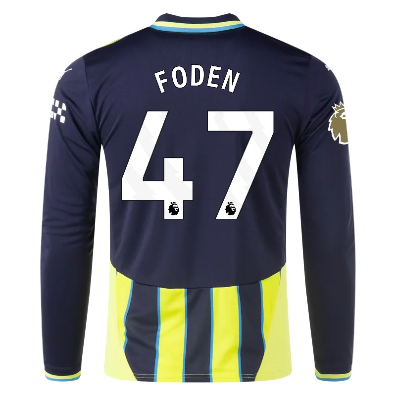 Puma Manchester City Phil Foden Long Sleeve Away Jersey w/ EPL + Club World Cup Patch 24/25 (New Navy/Yellow Glow)