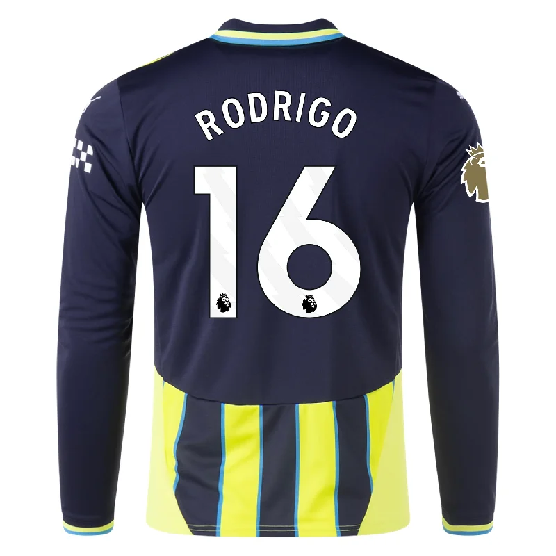 Puma Manchester City Rodrigo Long Sleeve Away Jersey w/ EPL + Club World Cup Patch 24/25 (New Navy/Yellow Glow)