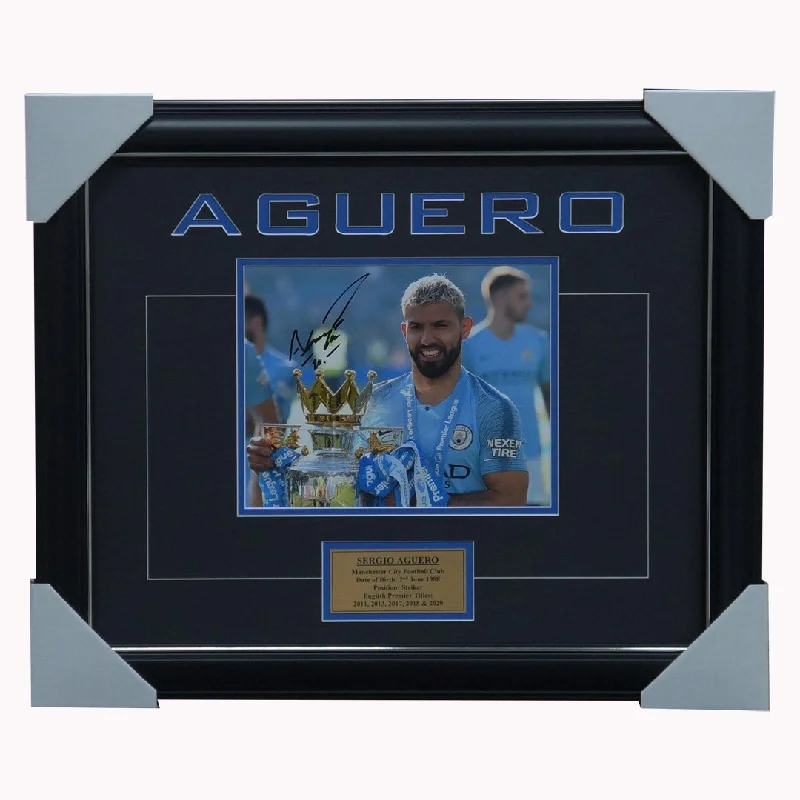 Sergio Aguero Signed Manchester City EPL Champions Photo Framed - 4941