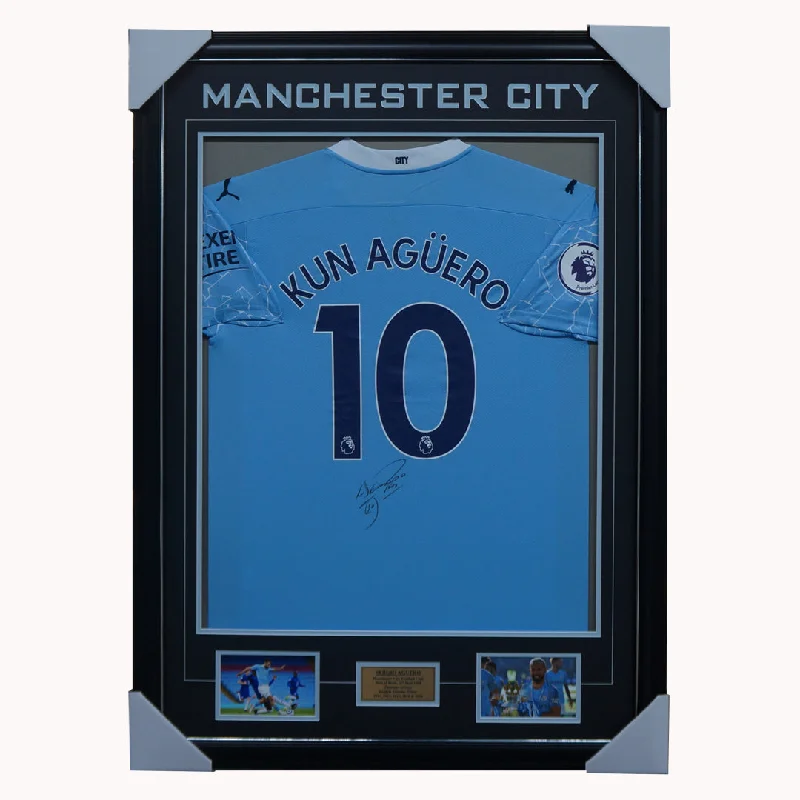 Sergio Aguero Signed Manchester City Jersey Framed With Photos and Plaque + Coa - 3251